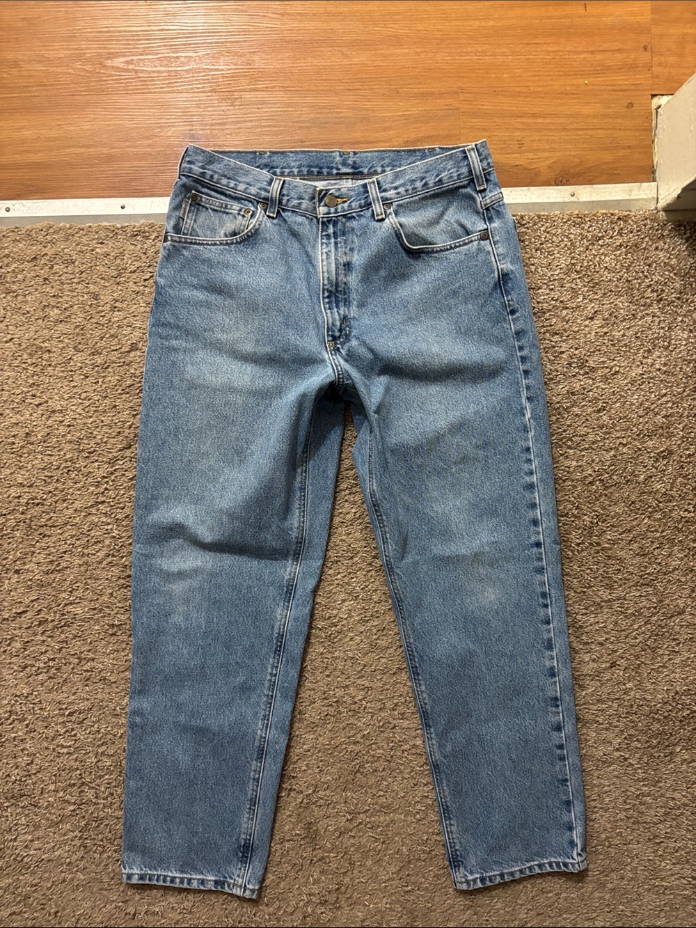 Carhartt Men’s 32x29 Classic Straight Leg Blue Jeans Brand Logo on Back Like New